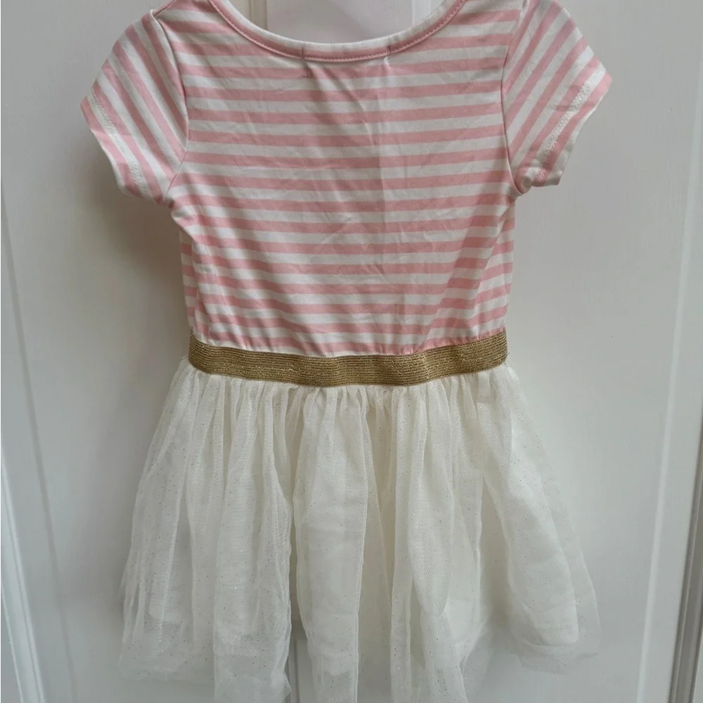 NWOT Young Hearts 12M Pink & White Stripe Ice Cream Tulle Short Sleeve Dress